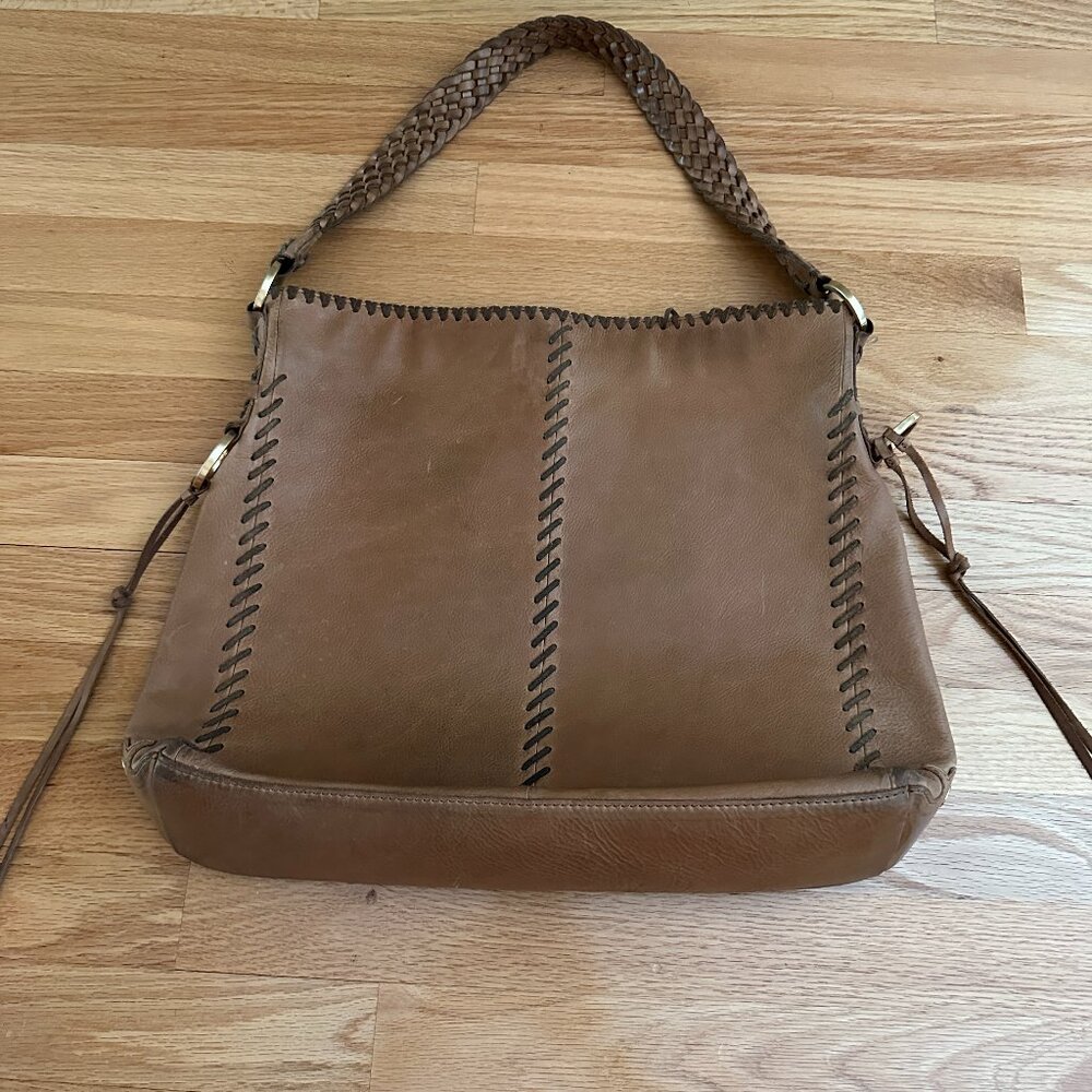 Elliott Lucca Brown Leather Whipstitched Shoulder Bag